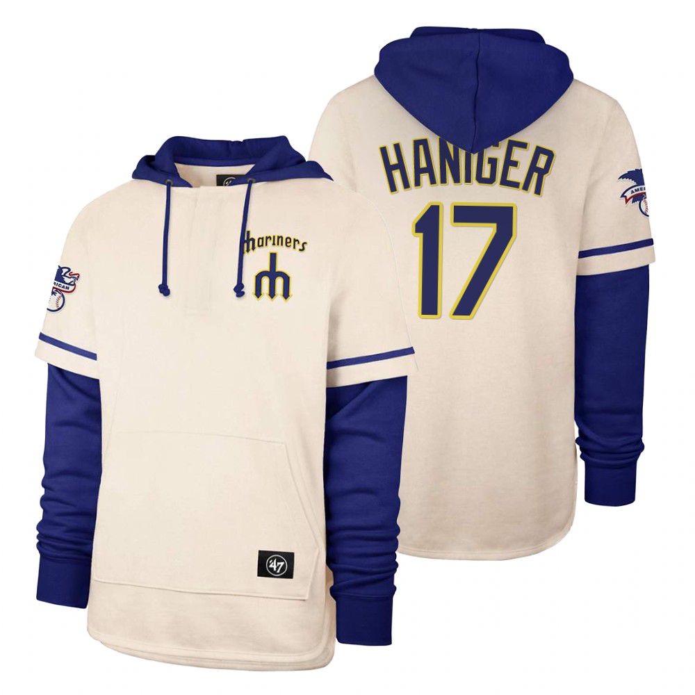 Men Seattle Mariners #17 Haniger Cream 2021 Pullover Hoodie MLB Jersey